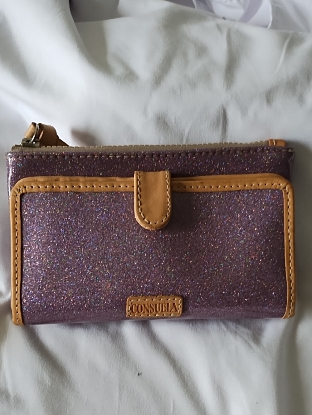 Consuela Slim Wallet in Purple with Tan Trim